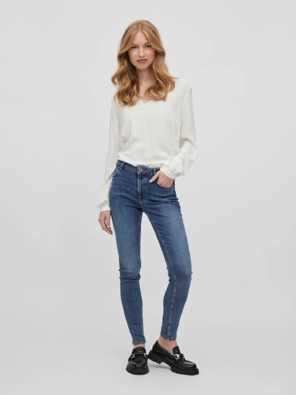 women's denim jeans with frayed edgesVISARAH Jeans - Medium Blue Denim