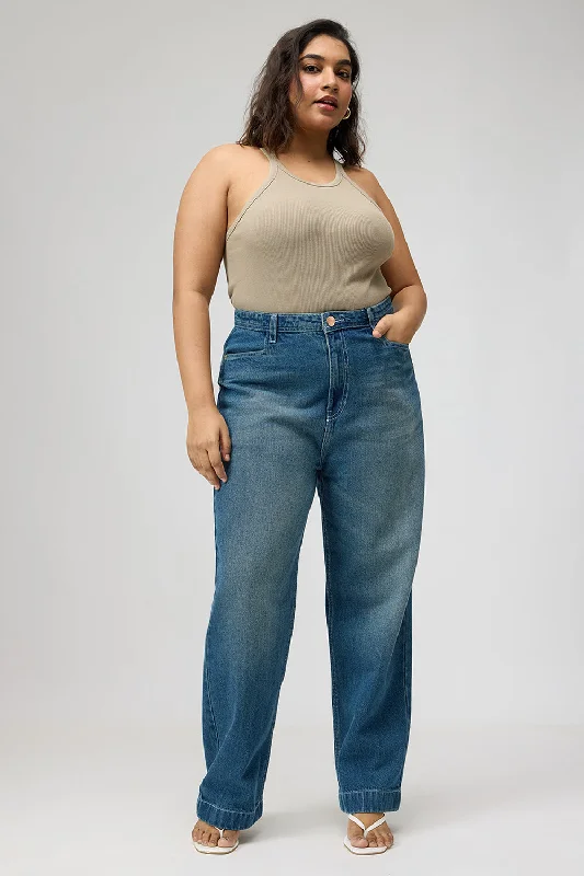 women's denim jeans for tall womenCurve Mid Blue Straight Fit Jeans