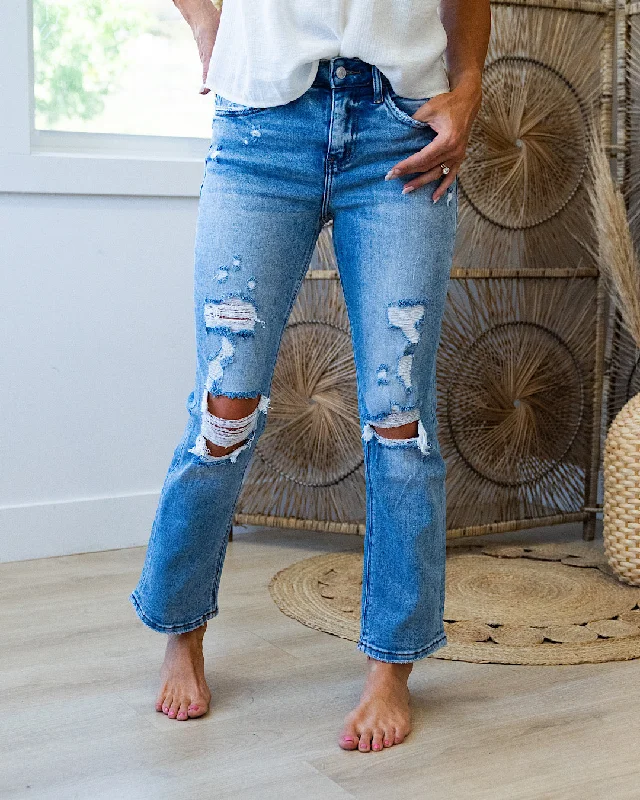 women's denim jeans with elastaneLovervet Grace Distressed Straight Jeans