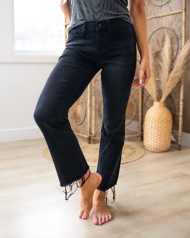 women's denim jeans with leather back pocketsLovervet Can We Crop Flare Jeans - Black