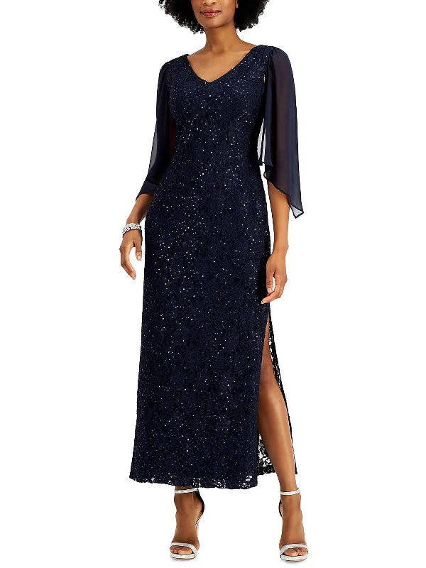 bodycon party dressesPetites Womens Sequin Lace Evening Dress