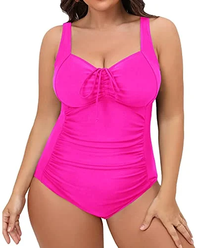 Comfortable Plus Size Tummy Control One Piece Bathing Suit-Neon Pink