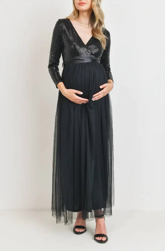 bohemian party dressesSequin Maternity Party Dress In Black