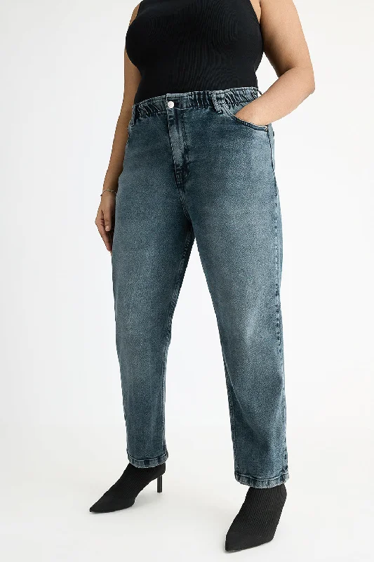 women's white denim jeansCurved Mid Charcoal Stretch Mom Jeans