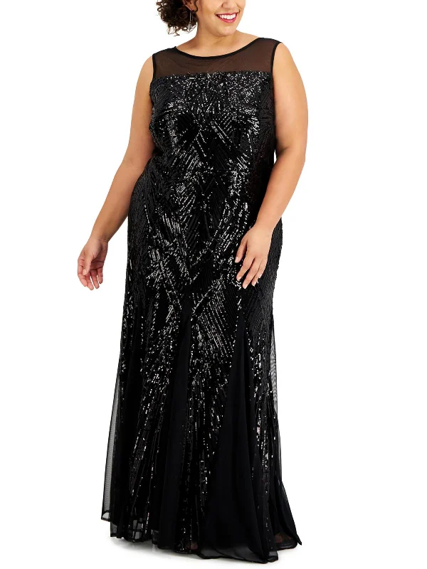 holiday party dressesPlus Womens Sequin Sleeveless Evening Dress