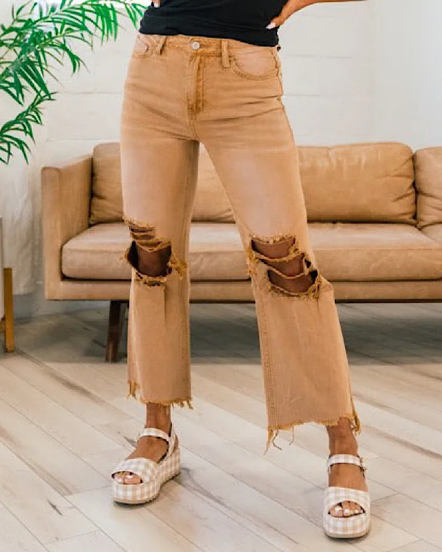 women's denim jeans for a glamorous eveningVervet Butterscotch 90's Crop Flare Jeans