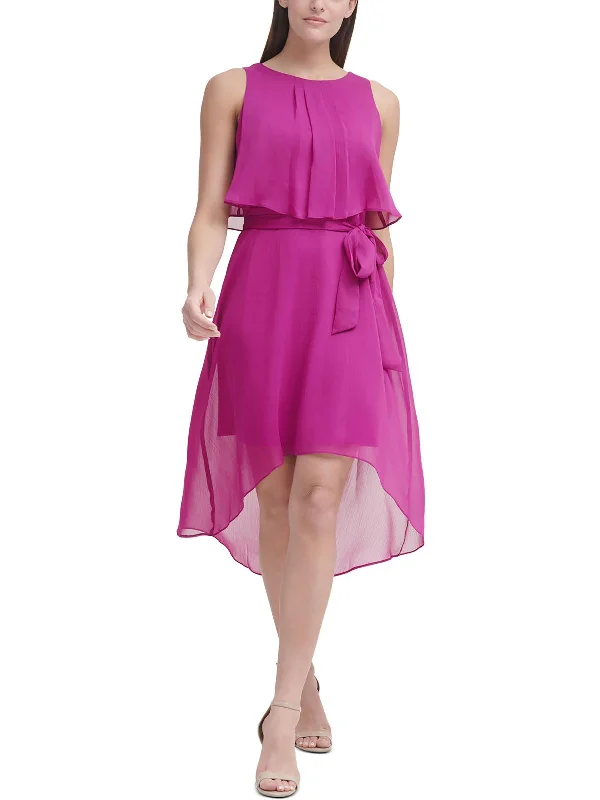 flowy party dressesPetites Womens Belted Hi Low Cocktail and Party Dress