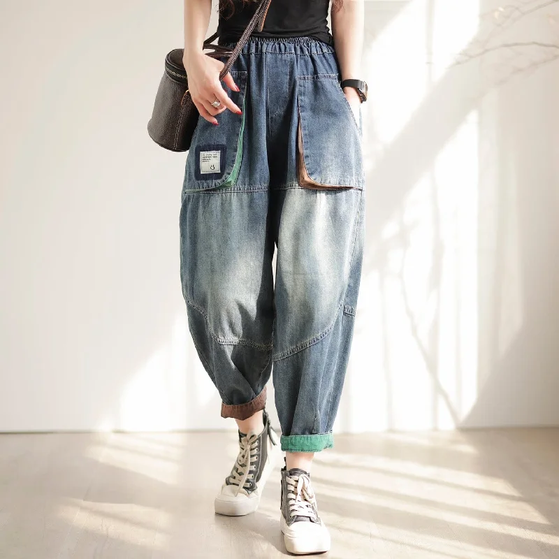 women's denim jeans for autumnSpring Retro Loose Patchwork Casual Jeans