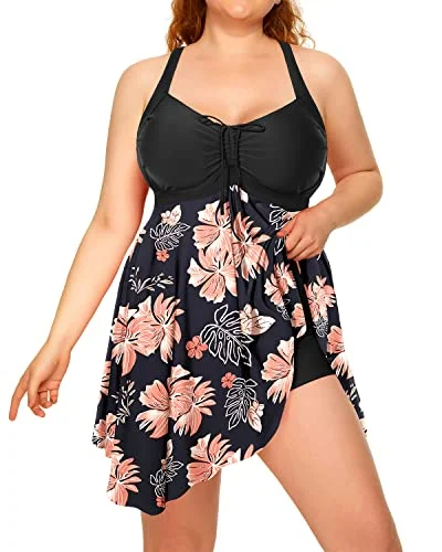 Plus Size Two Piece Swimdress with Boyshorts for Women Flowy Swimsuits