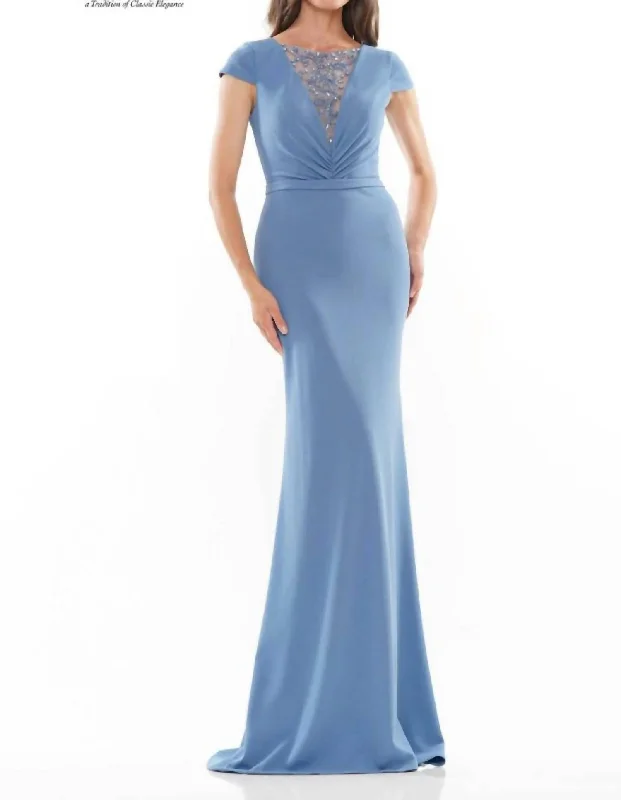 illusion-sleeve party dressesEvening Gown in Slate Blue