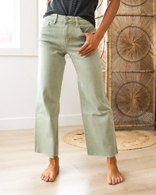 women's denim jeans for curvy womenVervet Skye Wide Leg Non Distressed Crop Jeans - Desert Sage