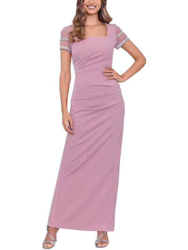 spring party dressesWomens Embellished Square Neck Evening Dress