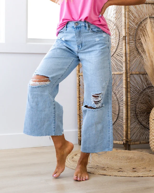 women's denim jeans for a timeless classic lookKanCan Olivia Distressed Wide Leg Jeans