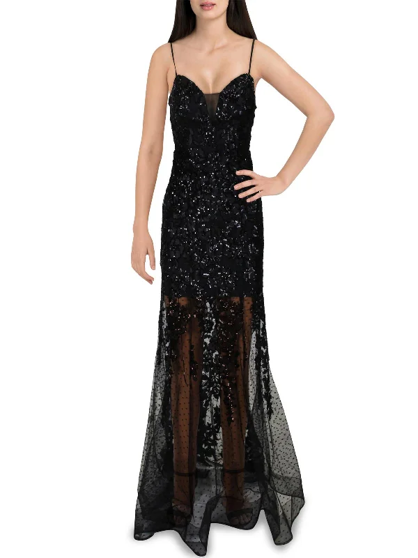 lace-up party dressesJuniors Womens Sequined Full-Length Evening Dress