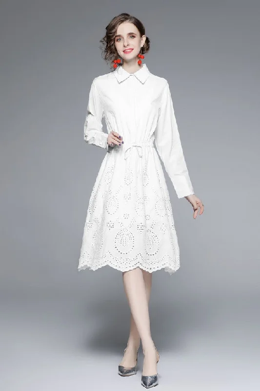 lace-up party dressesWhite ?ocktail & Party A-line Shirt Colar Long Sleeve Knee Dress