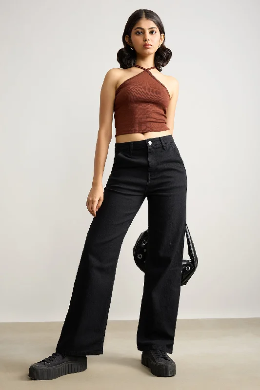 women's denim jeans for workoutsJet Black Wide Leg Jeans