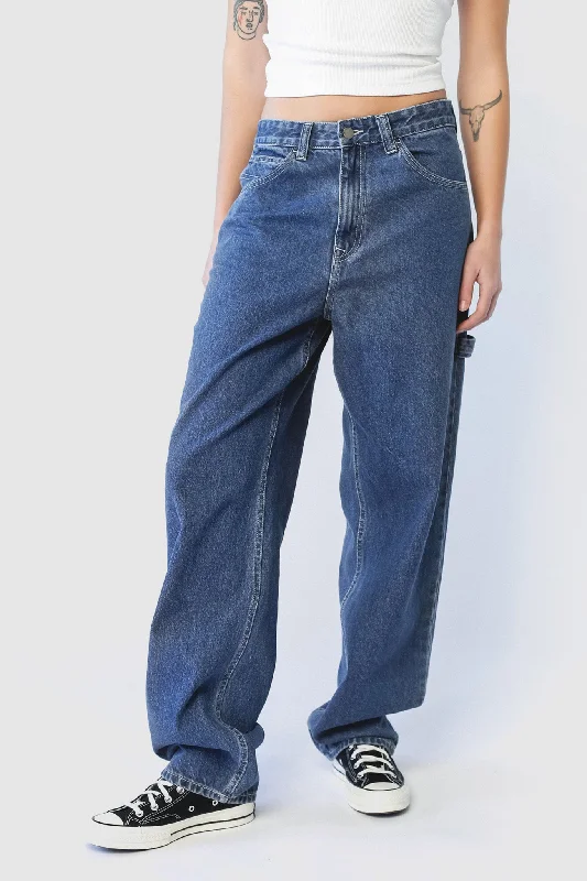 women's denim jeans with contrasting stitchingDR DENIM Faye Worker Pebble Mid Stone