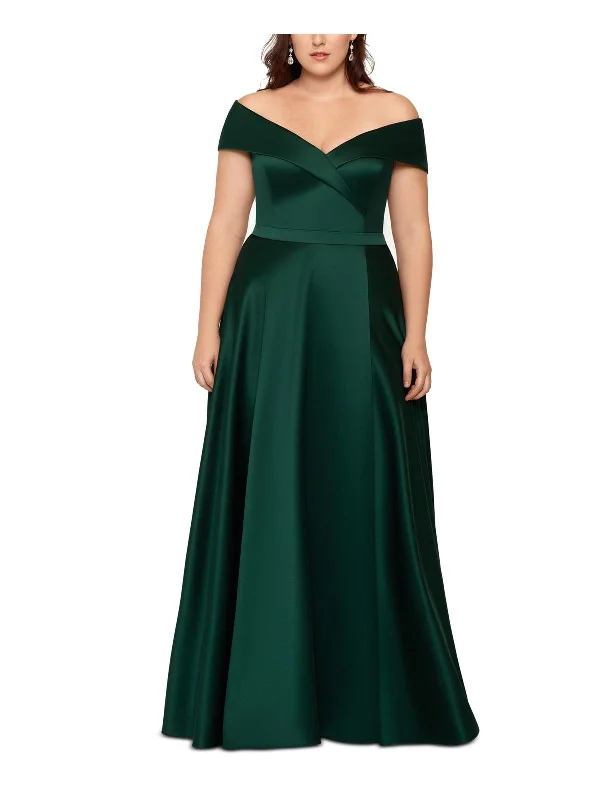 maxi party dressesPlus Womens Off-The-Shoulder Satin Evening Dress