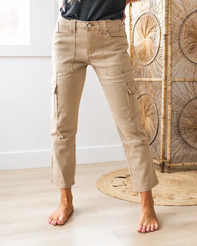 women's flare denim jeansKanCan Avery Straight Leg Cargo Jeans - Beige