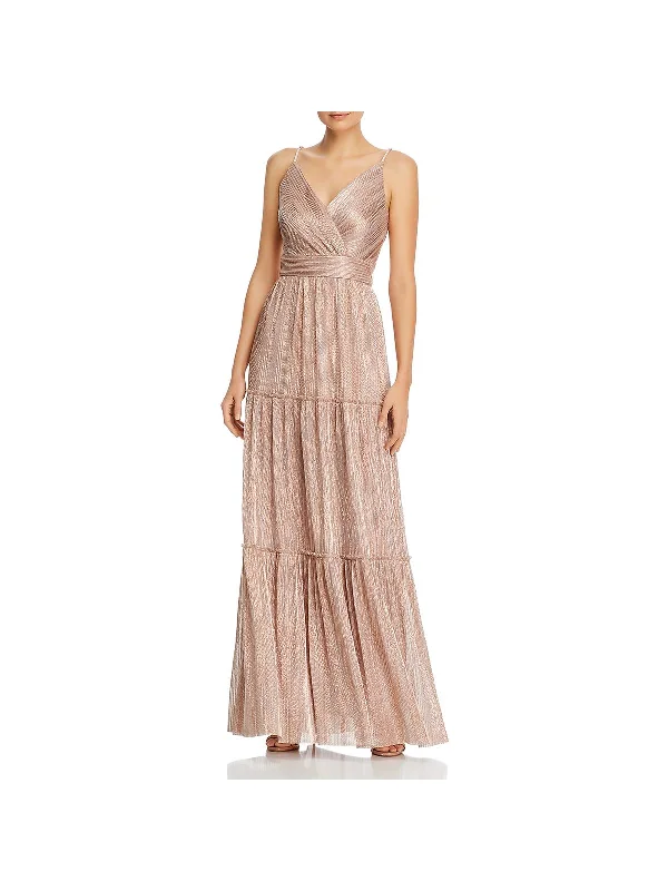 glam party dressesWomens Metallic V-Neck Evening Dress