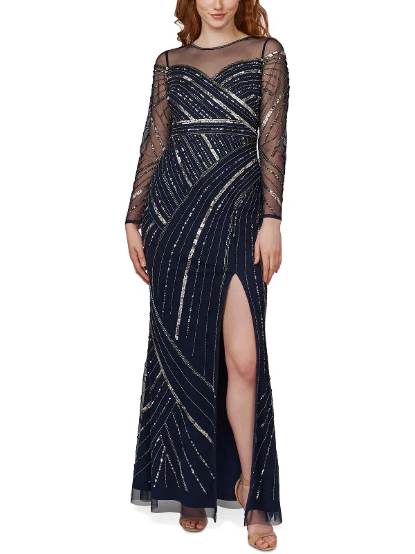 animal print party dressesWomens Beaded High-Slit Evening Dress