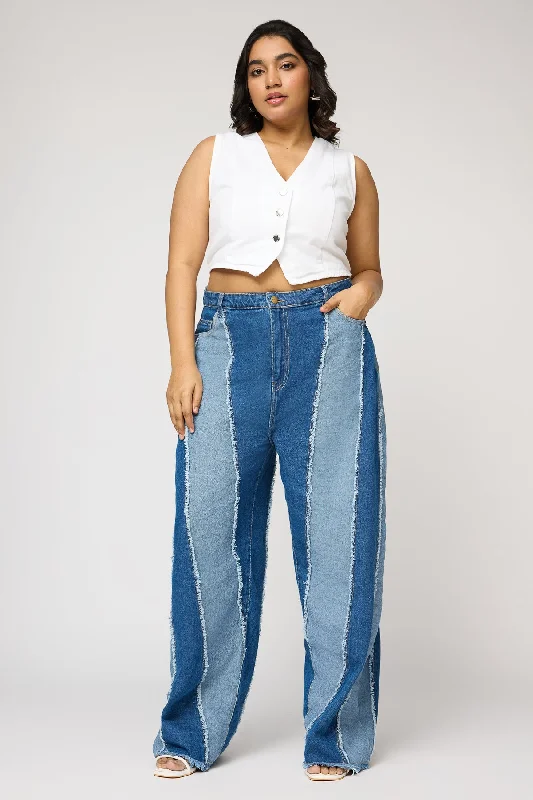 women's denim jeans for a cozy dayDual Hue Denim Curve Straight Fit Jeans