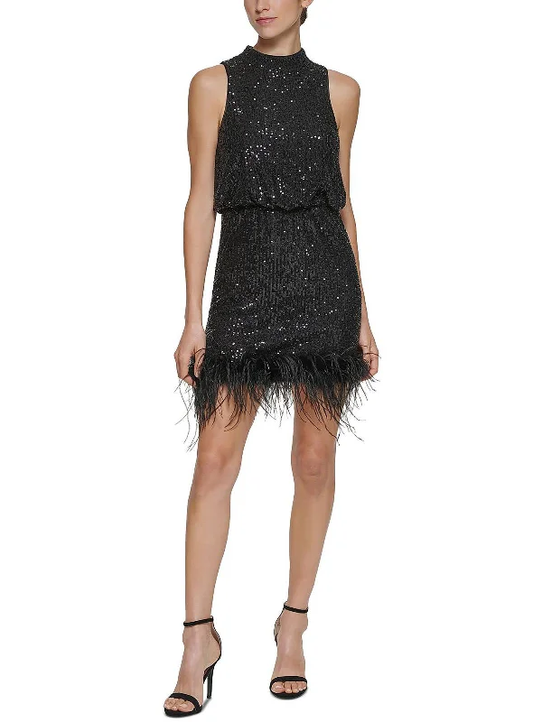 ready-to-wear party dressesWomens Feather Hem Above Knee Cocktail and Party Dress