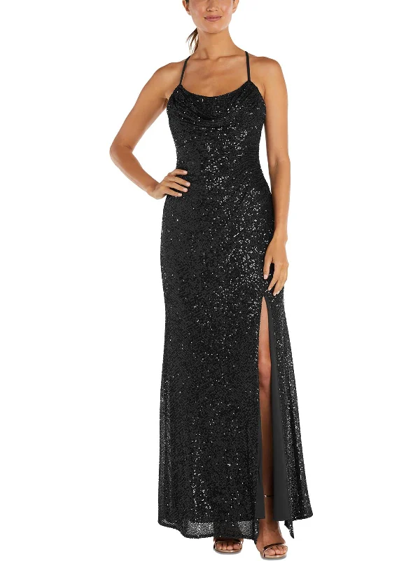 satin party dressesPetites Womens Sequined Long Evening Dress