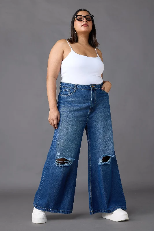 women's denim jeans for a flattering silhouetteDenim Deluge Distressed Curve Flare Jeans