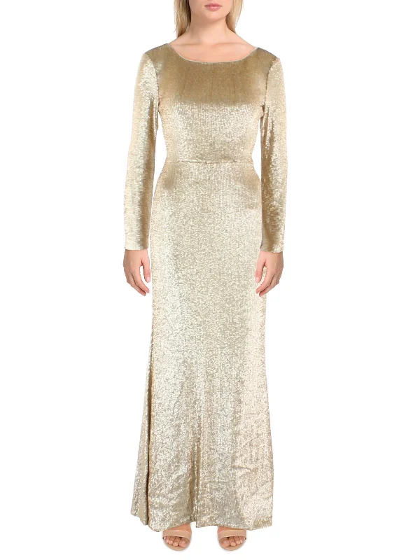 comfortable party dressesWomens Sequined Long Sleeves Evening Dress