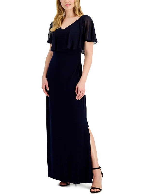 comfortable party dressesWomens Flutter Sleeve Long Evening Dress