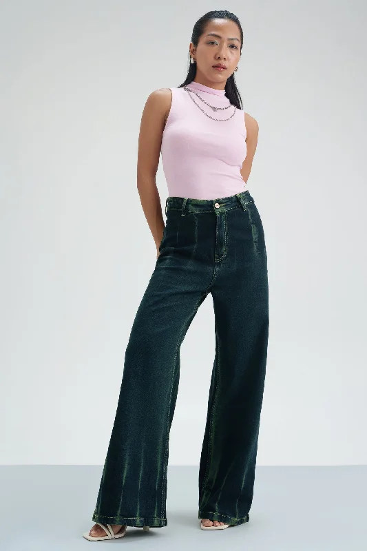 women's denim jeans with embroidery on pocketsJade Aura Retro Flare Stretch Jeans