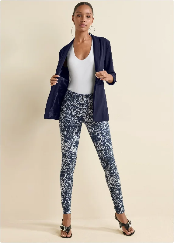 women's denim jeans with pocketsPaisley Print Skinny Jeans - Blue Multi