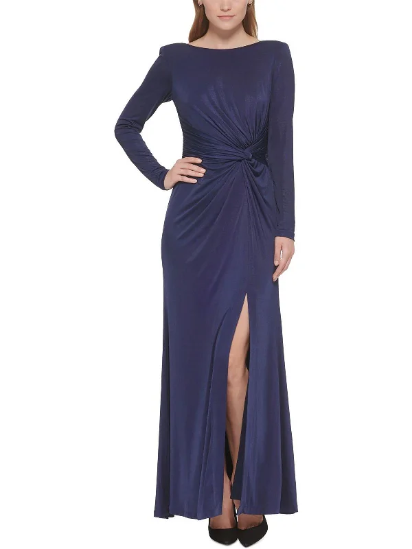 ready-to-wear party dressesWomens Knot Front Shoulder Pad Evening Dress