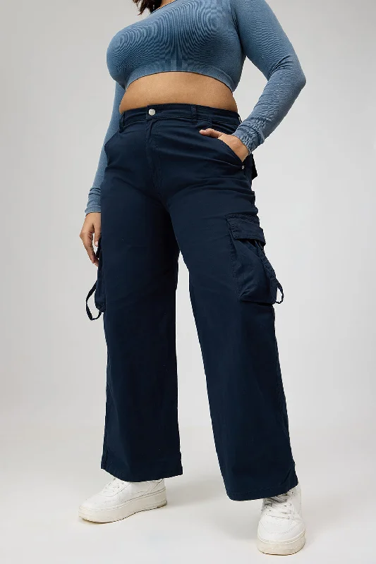 women's denim jeans with lace trimCurve Deep Blue Cargo Pants