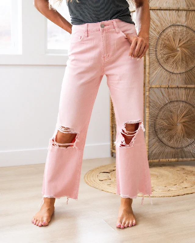 women's denim jeans for smart casualVervet Powder Pink 90's Crop Flare Jeans