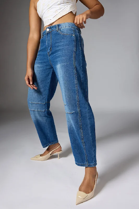 women's denim jeans for hourglass figuresYale Blue Barrel Leg Jeans