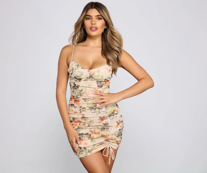 affordable Mimi dressesFloral Mood Stylish Ruched Mini Dress