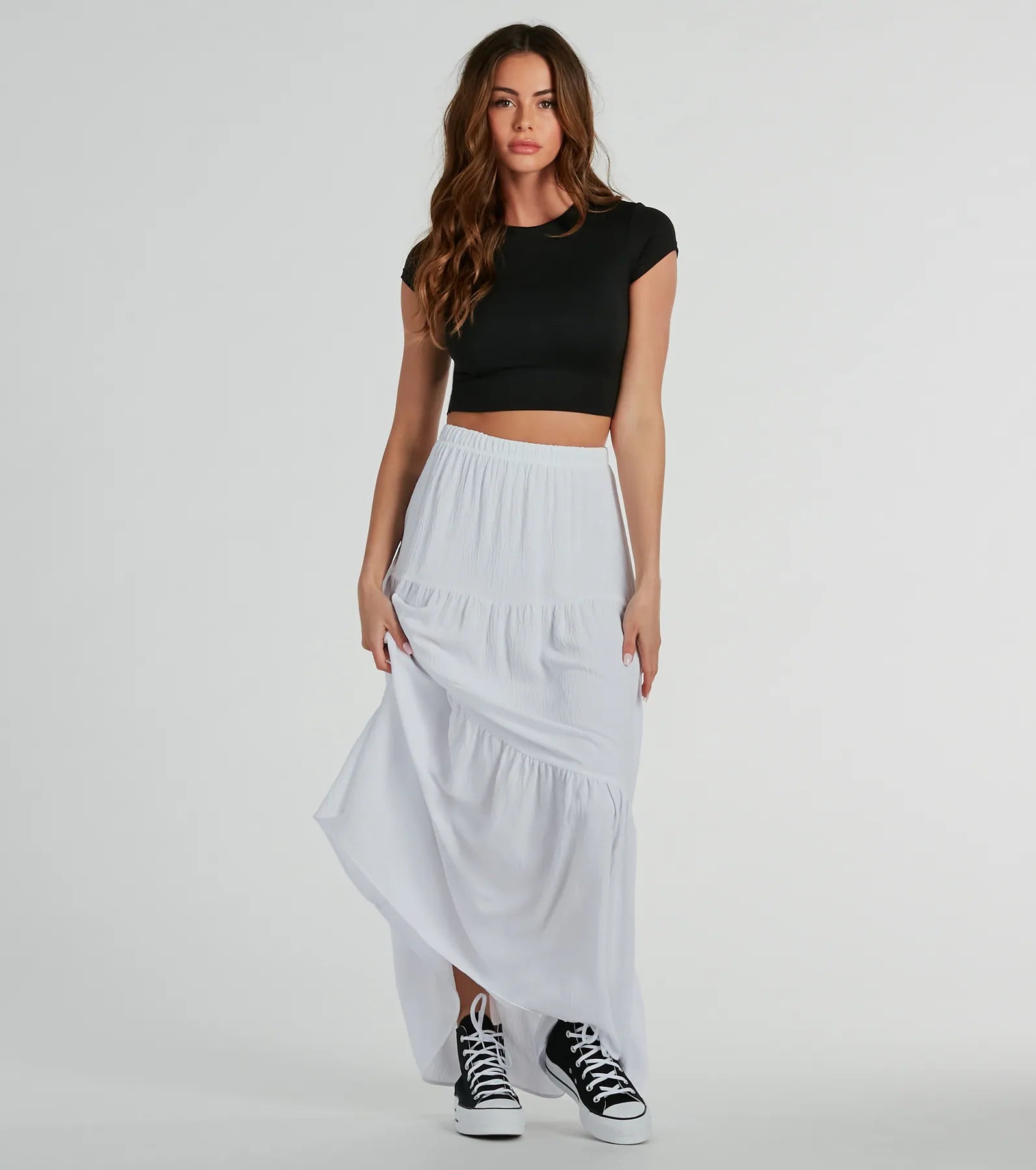 women's pleated skirtsFlawless Duo Tiered Maxi Skirt