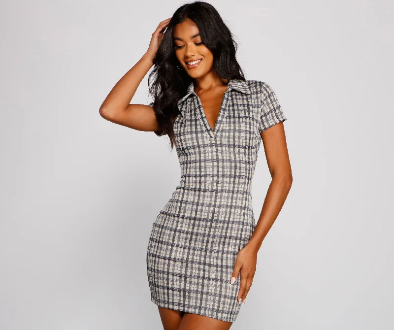 mini polka dot Mimi dresses for fun outingsPreppy Trendsetter Stylish Plaid Mini Dress