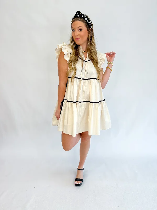 black and white Mimi dresses for timeless chicLena Tiered Mini Dress-Natural