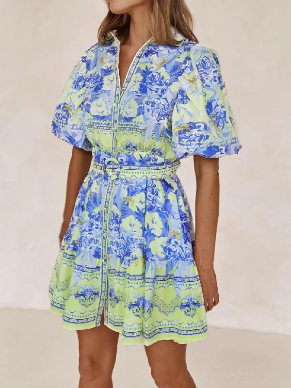 retro Mimi dresses inspired by the 70sBlue And Yellow Charming Floral Print Mini Dress