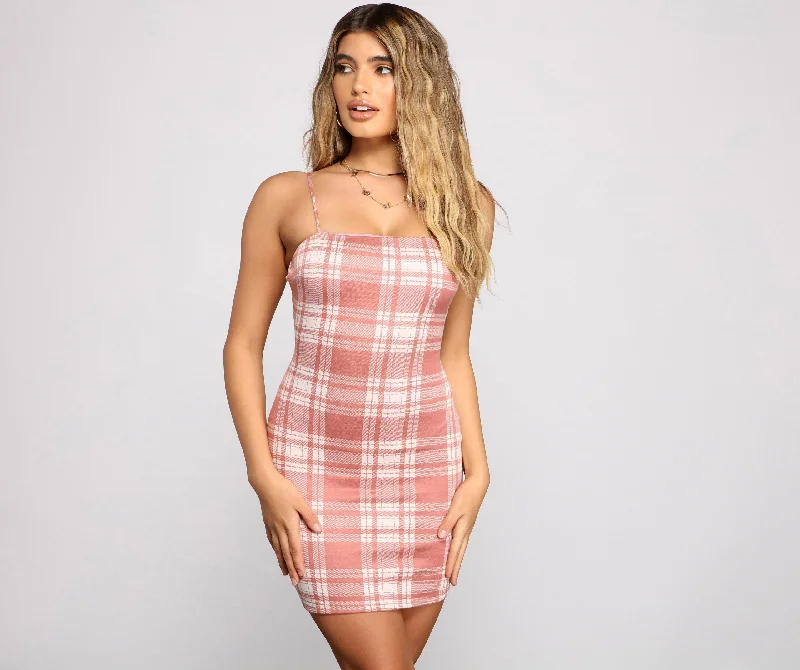 polka dot Mimi dresses for funPep It Up Charming Plaid Mini Dress