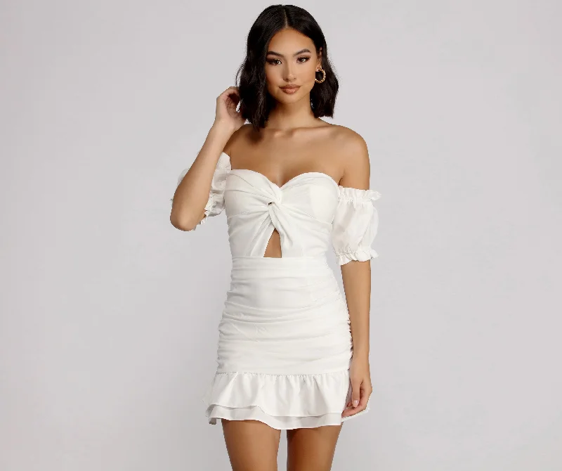 cotton Mimi dresses for summerOff Shoulder Stylish Ruffle Mini Dress