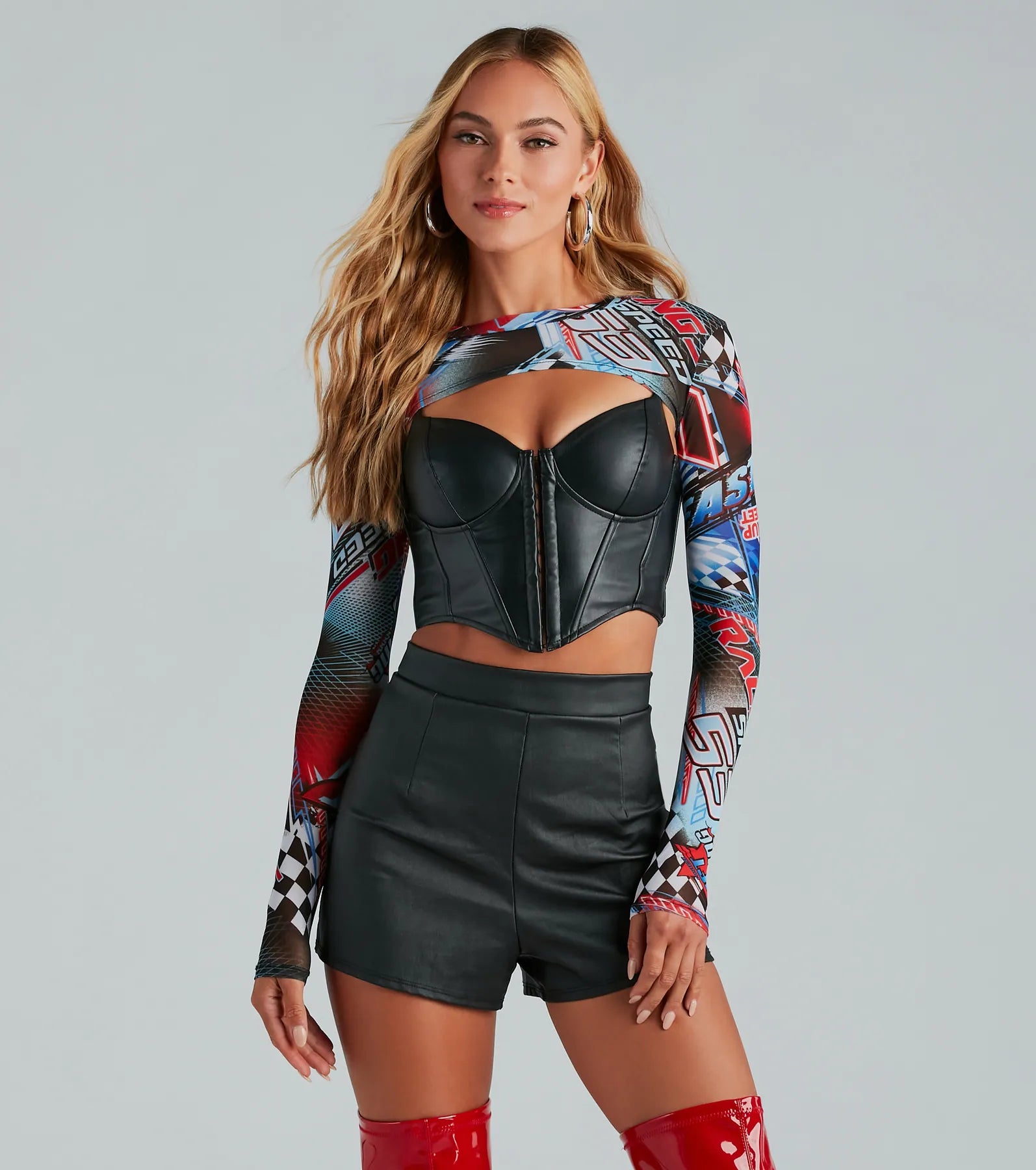 Racer Babe Printed Mesh Long Sleeve Topper