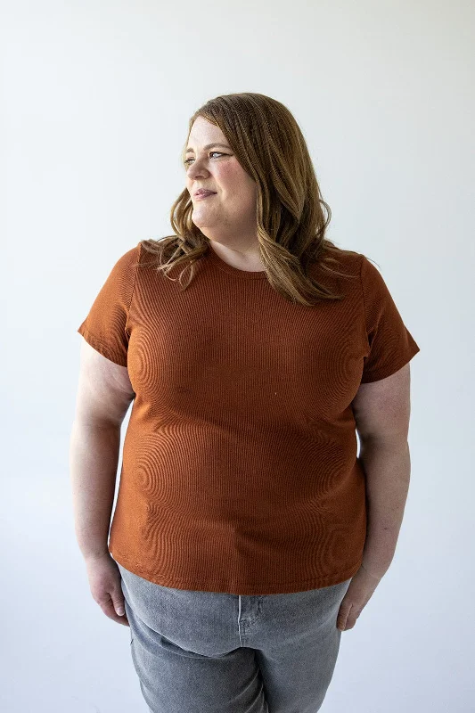 women's T-shirts made of linenCROPPED SHORT SLEEVE RIBBED TEE IN PUMPKIN SPICE