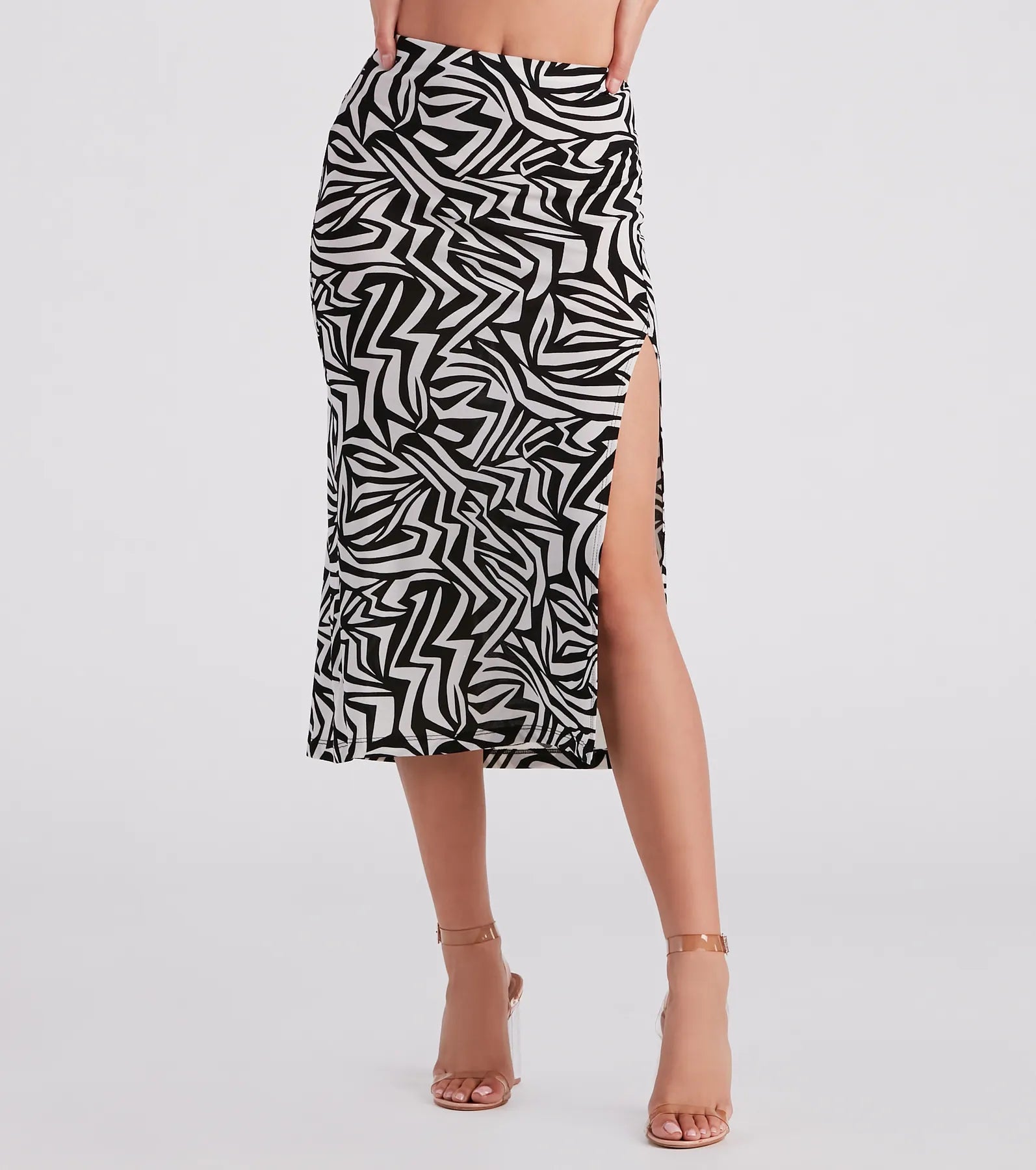 women's tiered skirtsArtsy Mind Crepe Abstract Midi Skirt