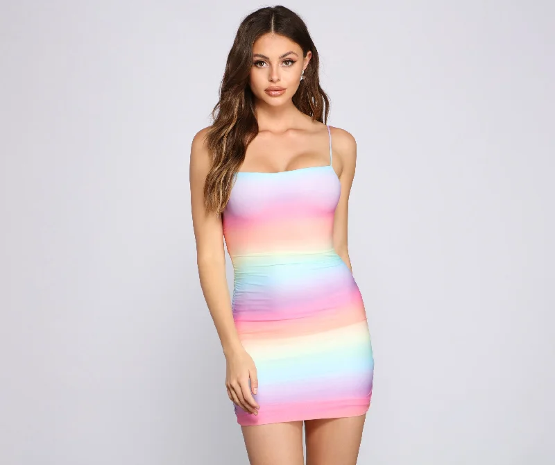 size-inclusive floral Mimi dresses for diverse fitsRainbow Tie Dye Charming Mesh Mini Dress