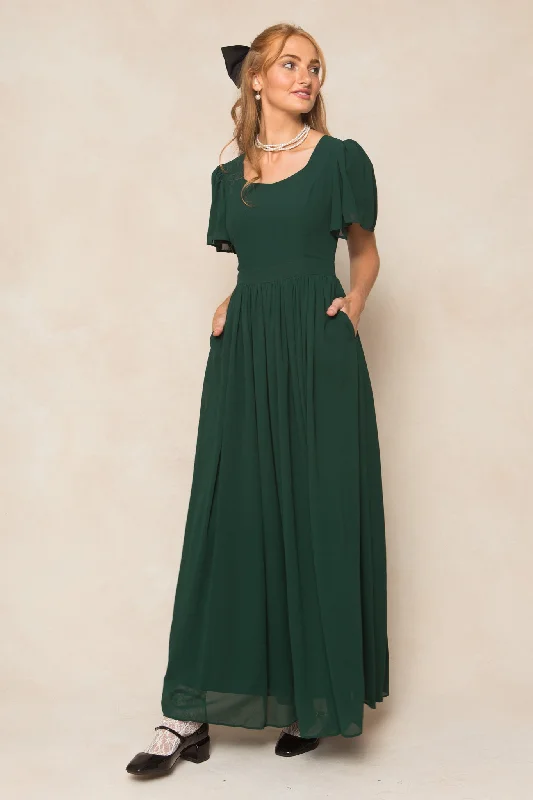 women's solid color dressesAbbie Dress in Emerald Chiffon