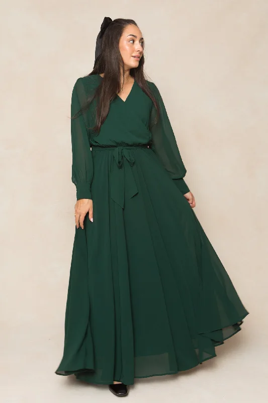 women's ruffle dressesAndie Dress in Emerald Chiffon